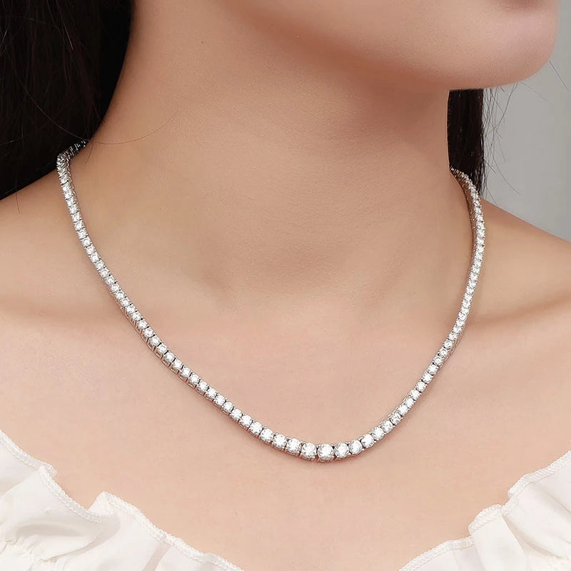 D-VVS1 Moissanite Tennis Necklace – 925 Sterling Silver (3mm/5mm)