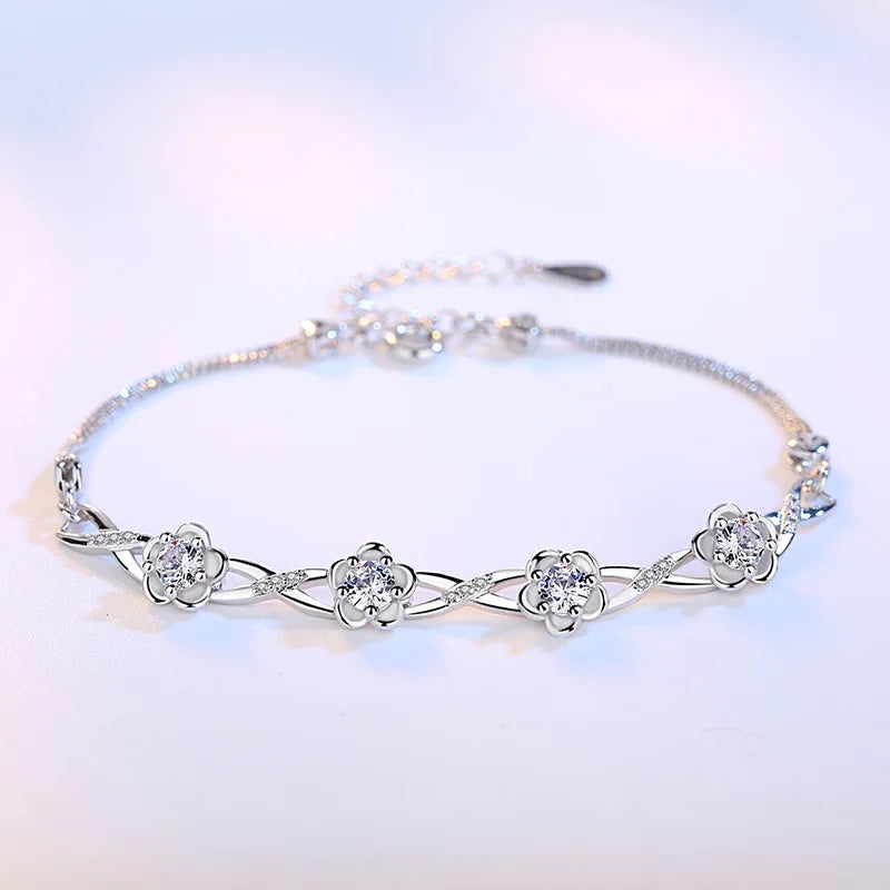 Vintage Plum Blossom Flower Silver Bracelet