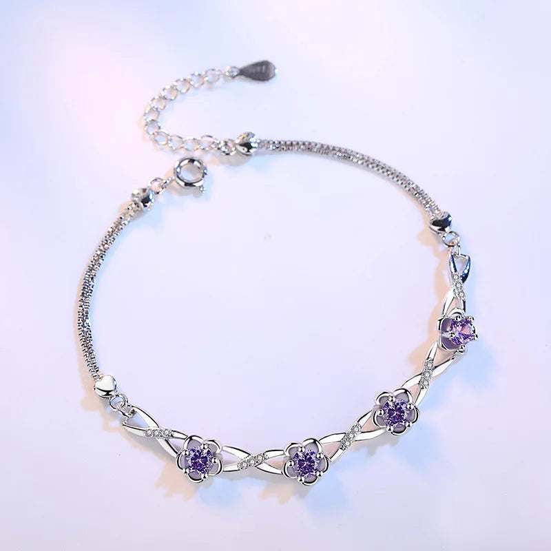 Vintage Plum Blossom Flower Silver Bracelet