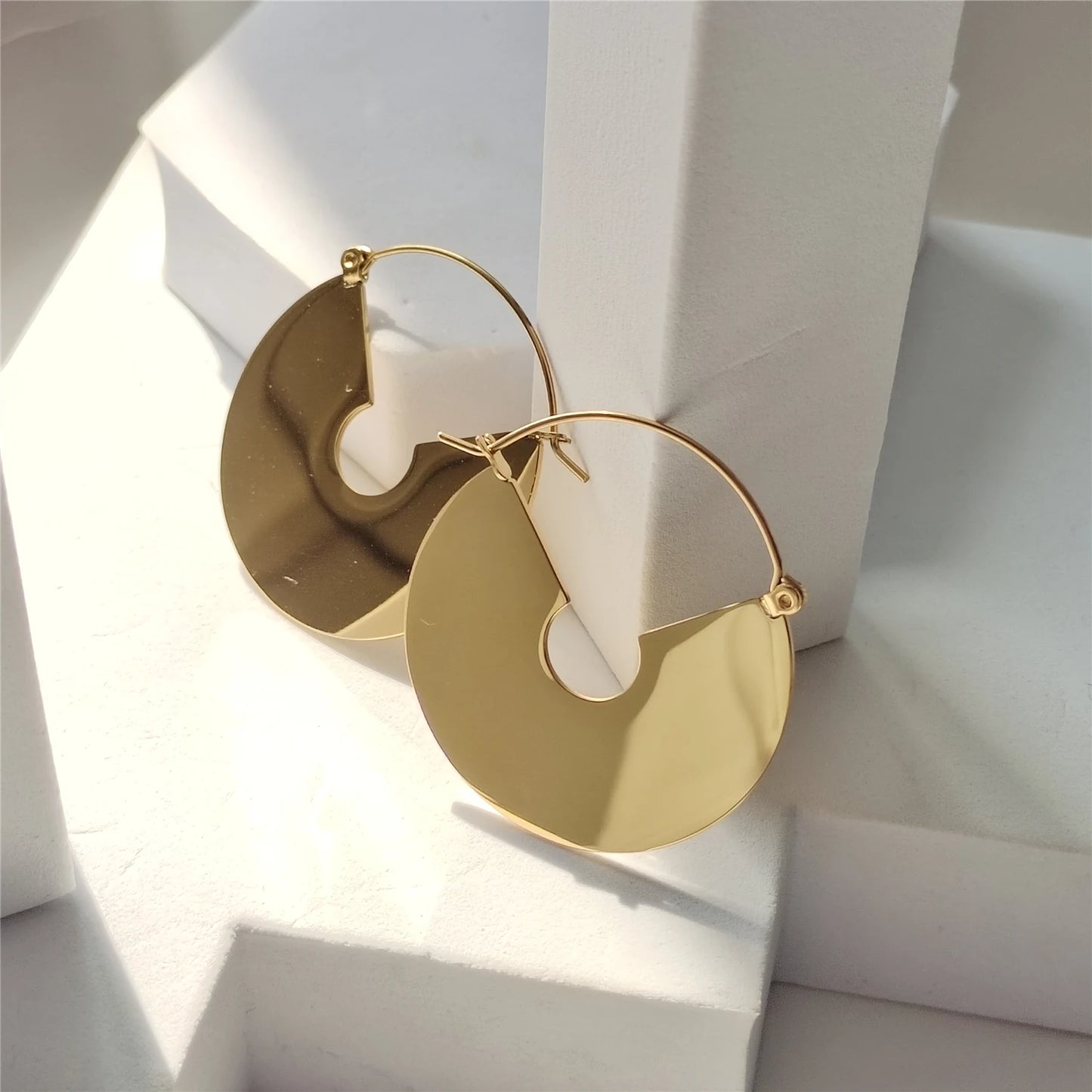 Gold Disc Hoop Earrings