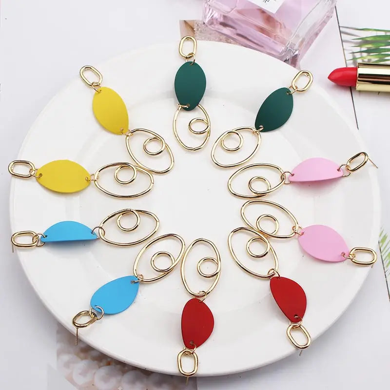 Retro Vintage Multicolor Geometric Dangle Earrings - Bohemian Statement Drop Earrings