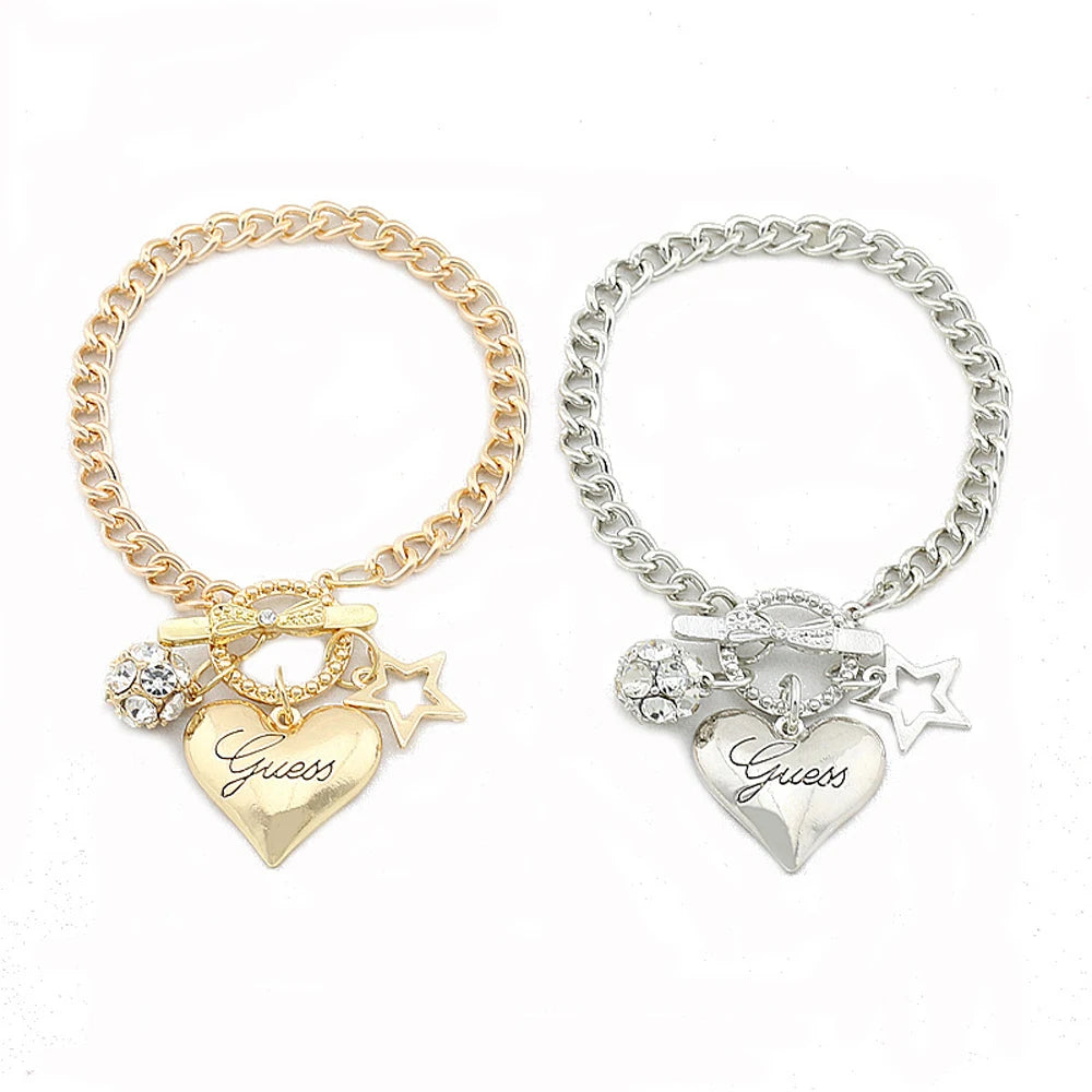 Gold & Silver Heart Charm Bracelet for Women