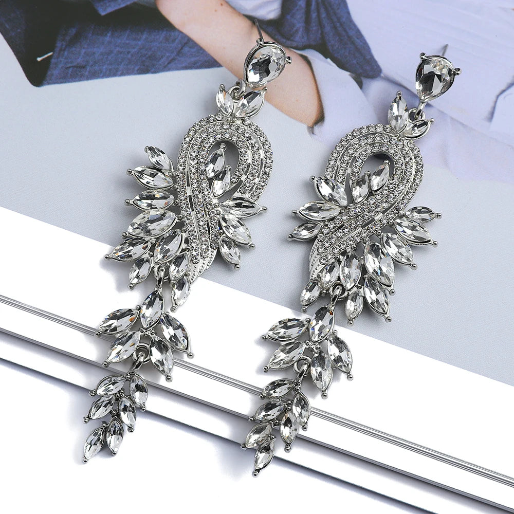 Elegant Crystal Hollow Leaf Dangle Earrings