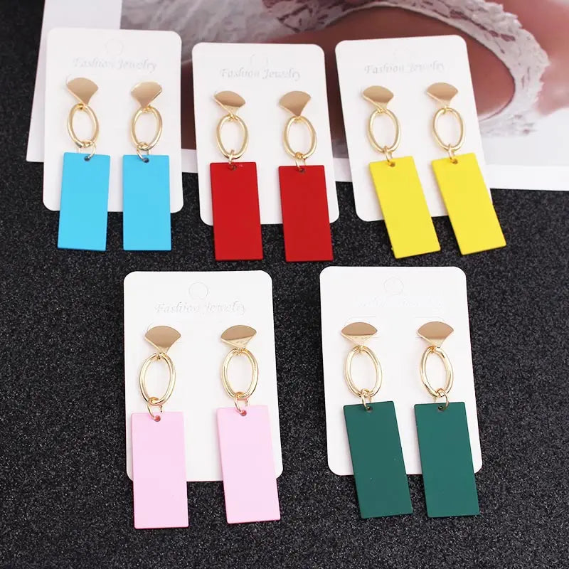 Retro Vintage Multicolor Geometric Dangle Earrings - Bohemian Statement Drop Earrings