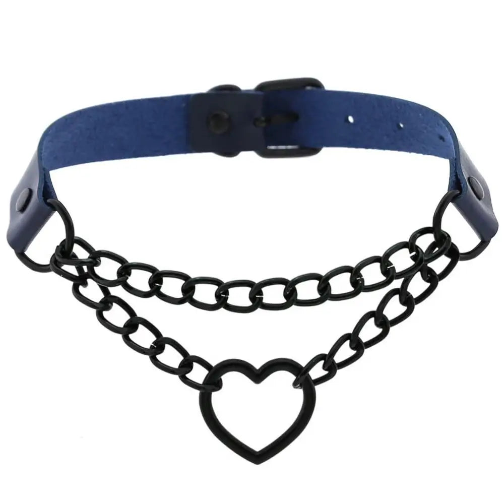 Vintage Heart Choker - Leather Goth Collar