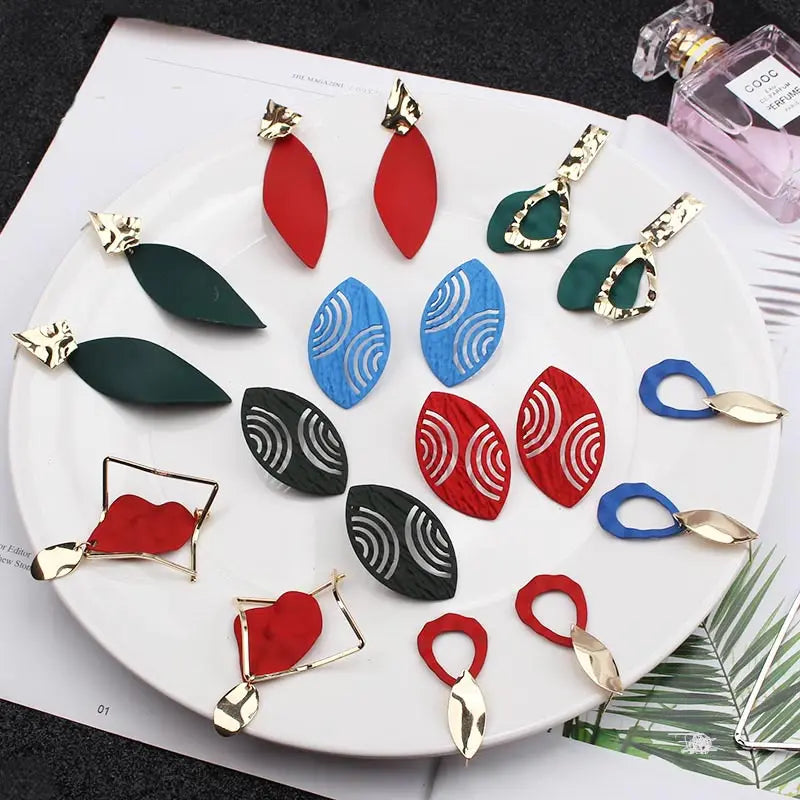 Retro Vintage Multicolor Geometric Dangle Earrings - Bohemian Statement Drop Earrings