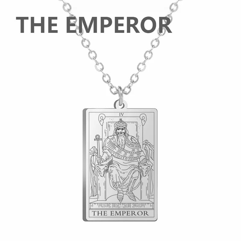 Tarot Card Pendant Necklace – Stainless Steel Engraved Necklace
