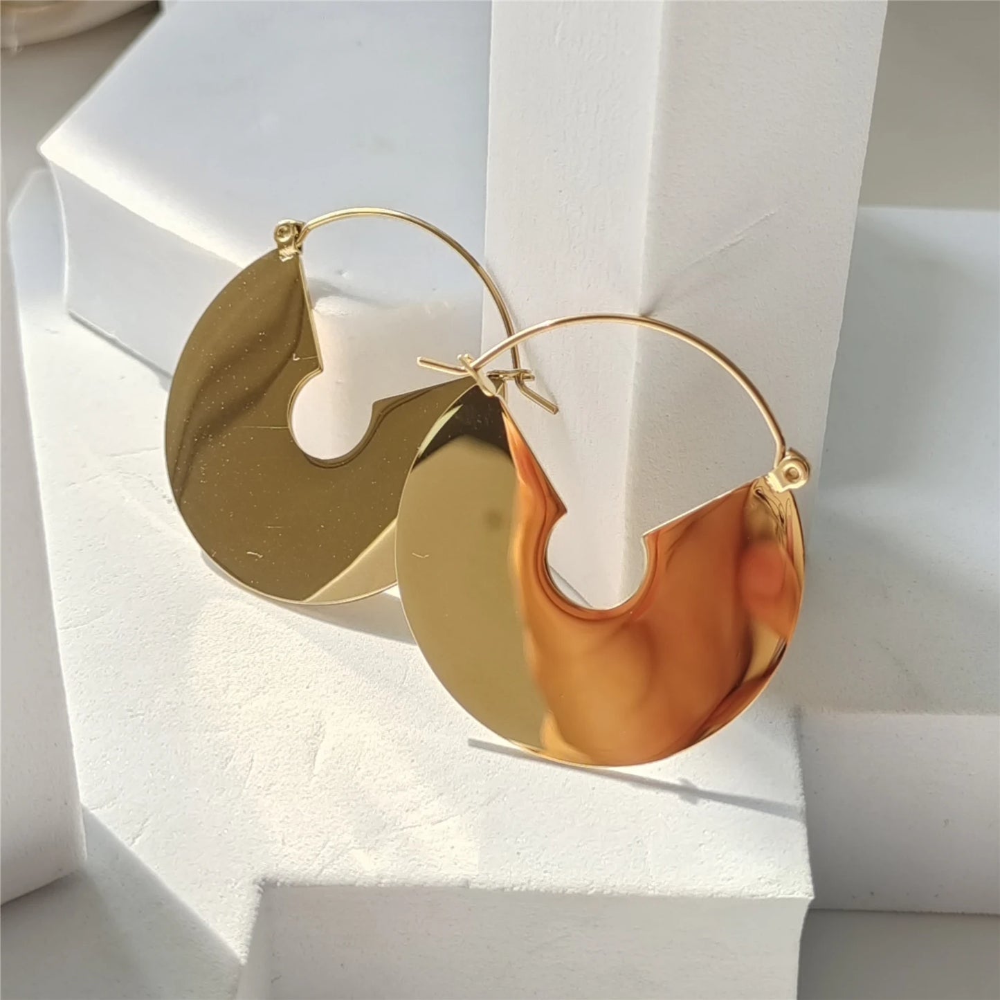 Gold Disc Hoop Earrings