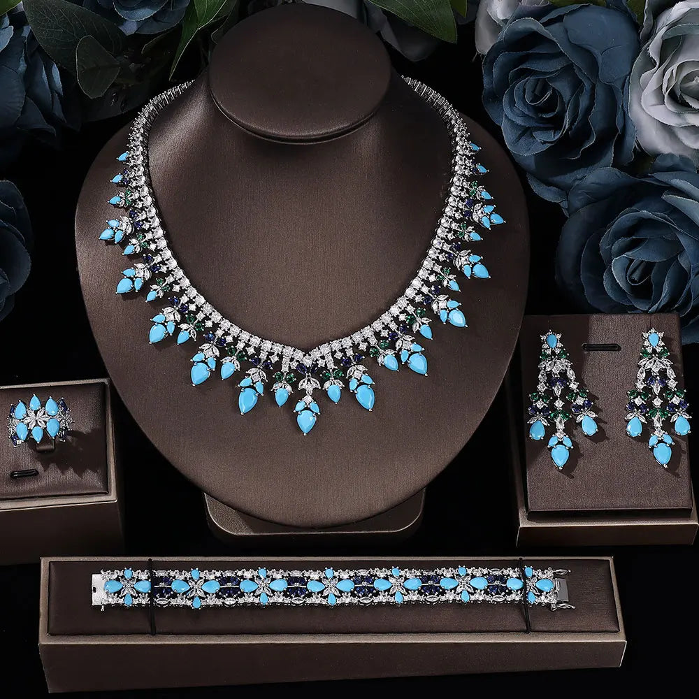 Luxury Cubic Zirconia Jewelry Set – Necklace, Ring, Bracelet & Earrings (Dubai Style)