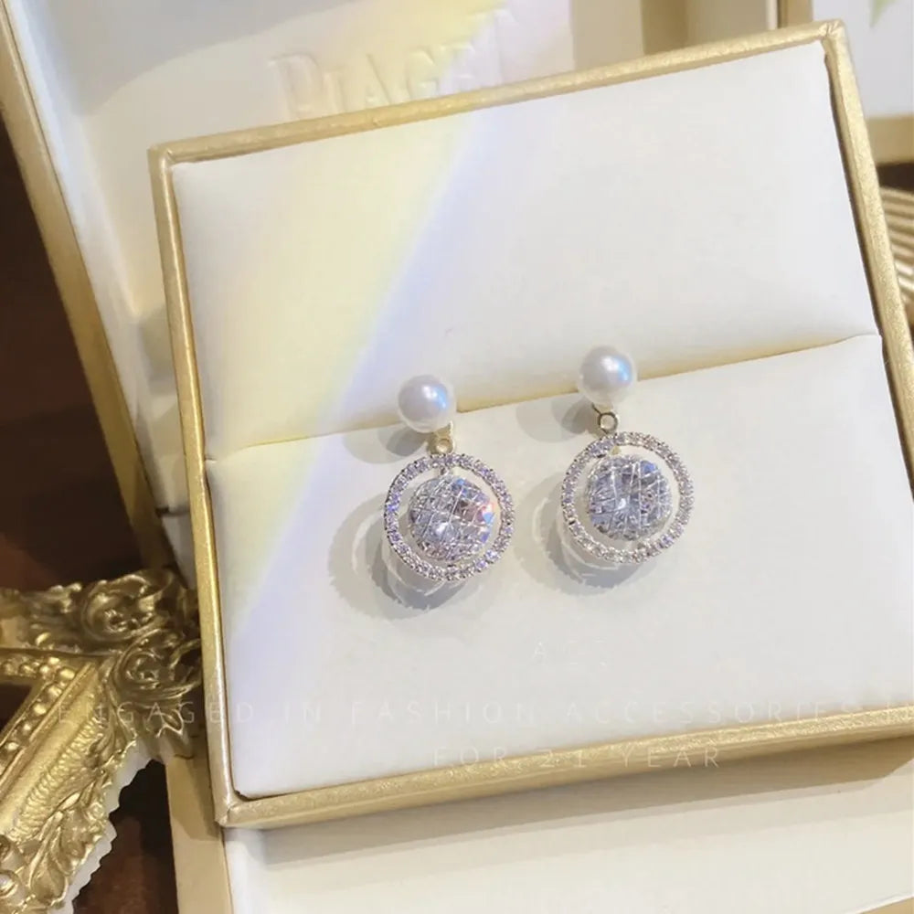 Bohemian Pearl & Rhinestone Stud Earrings