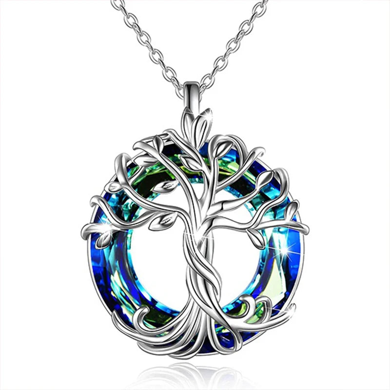 Tree of Life Drop Earrings with Purple & Aurora Crystals