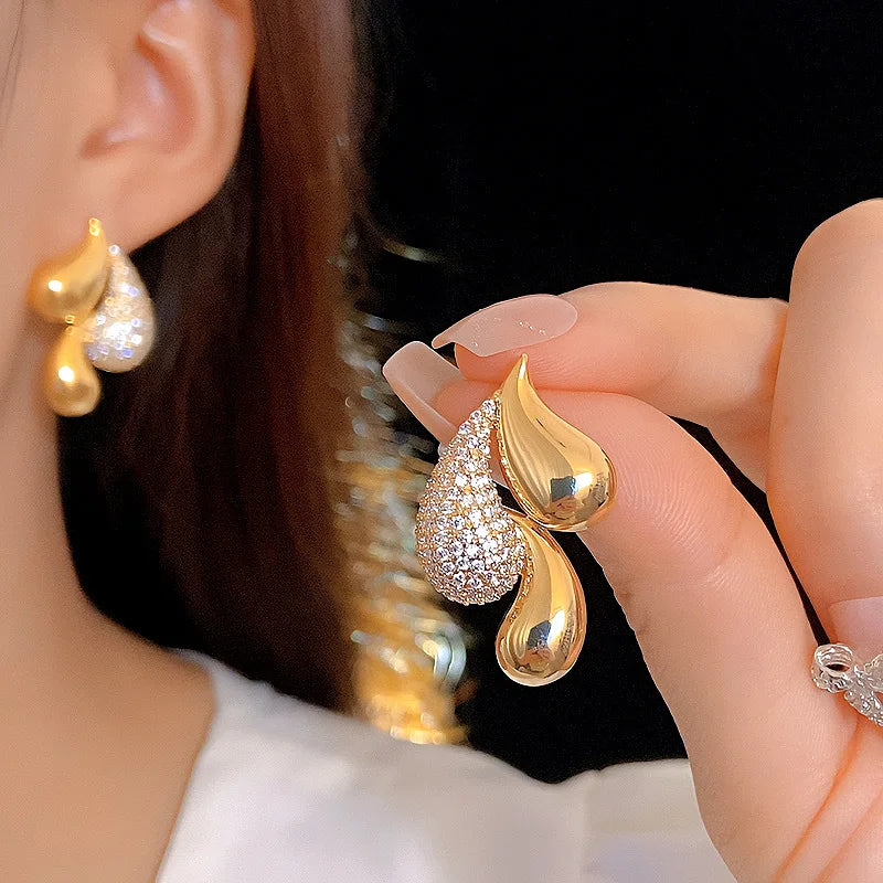 16K Gold Plated Zircon Water Drop Stud Earrings