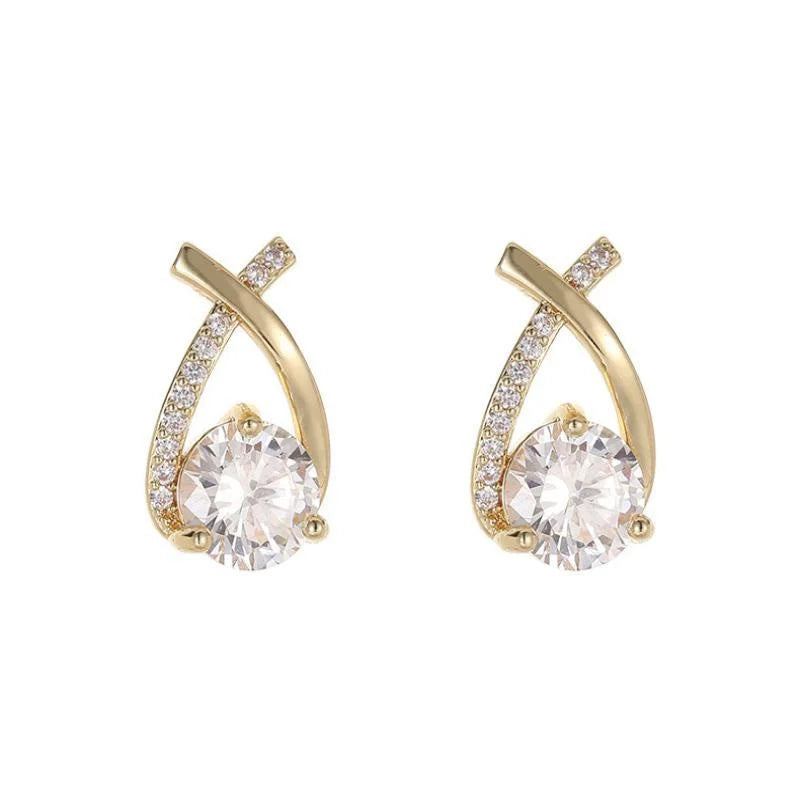 Fishtail Cross Stud Crystal Earrings