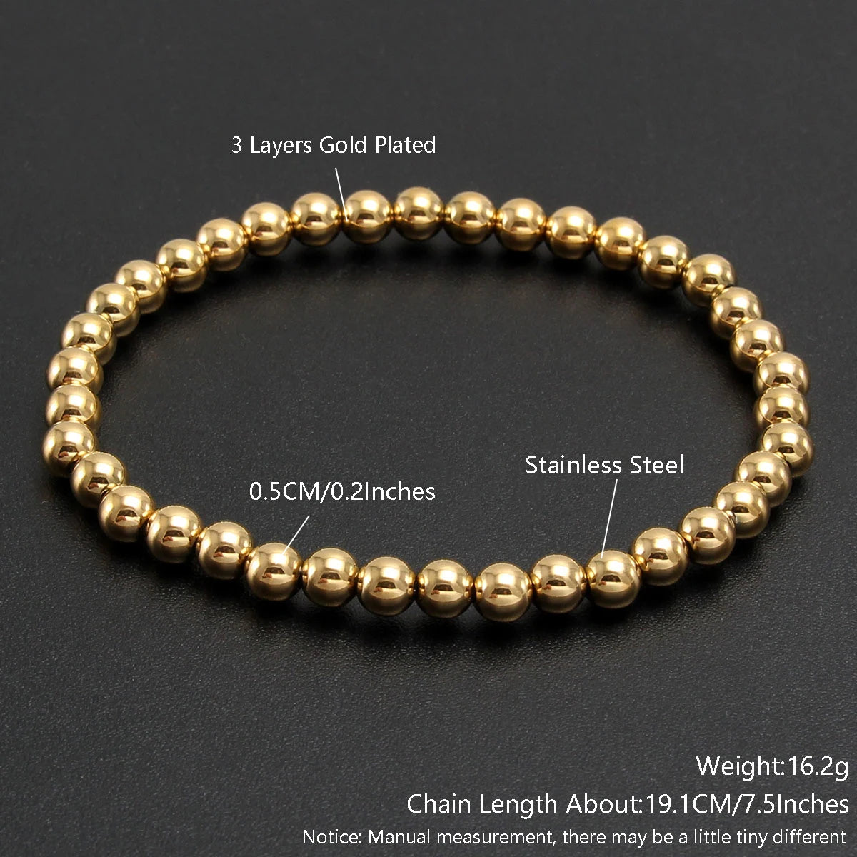 Stretch Ball Beaded Bracelet - Stacked Stainless Steel Bracelet for Women