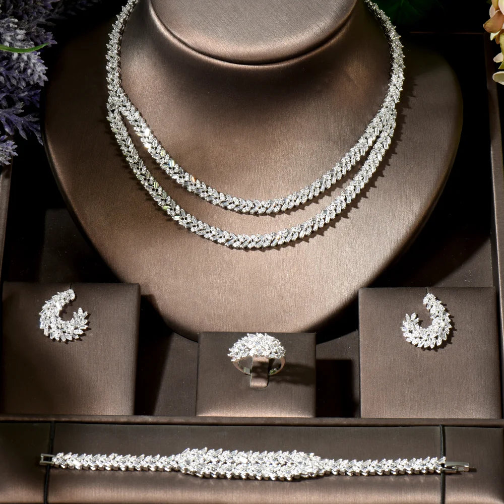 Luxury Cubic Zirconia Jewelry Set – Necklace, Ring, Bracelet & Earrings (Dubai Style)