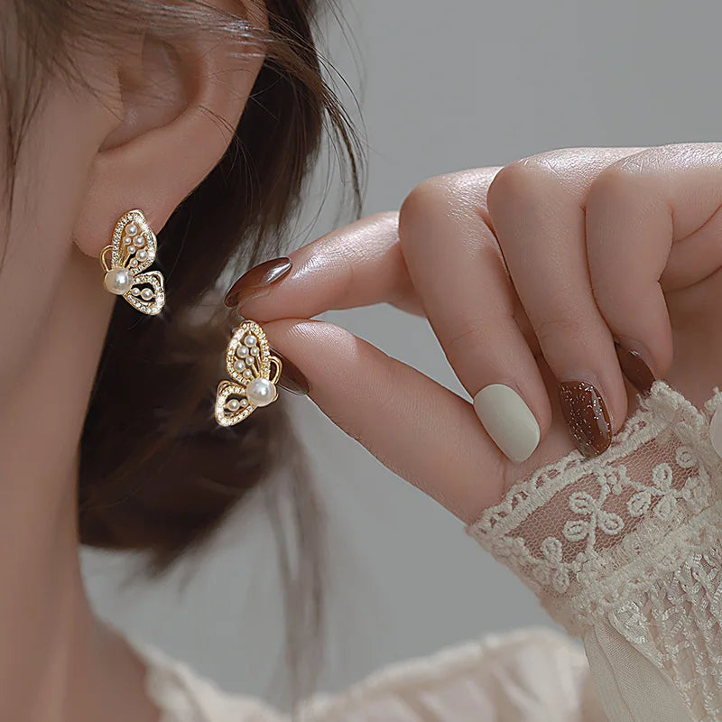 Bohemian Pearl & Rhinestone Stud Earrings
