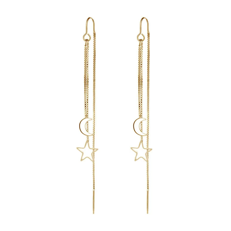 Vintage Crystal Tassel Drop Earrings – Star & Heart Charm Dangles