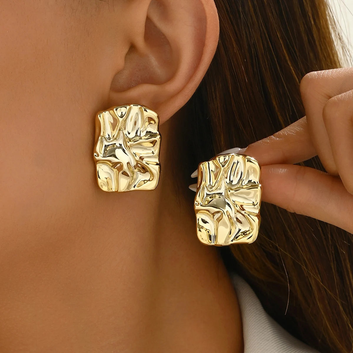 Eccentric Metallic Geometric Stud Earrings Minimalist Style