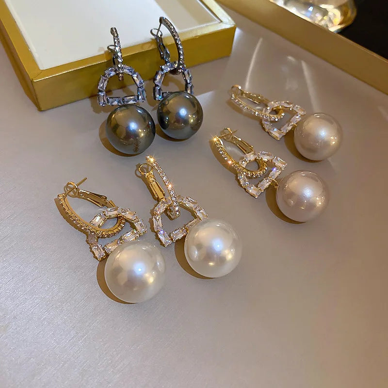 Bohemian Pearl & Rhinestone Stud Earrings