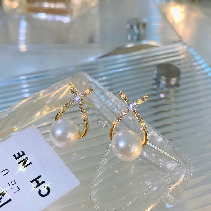 Bohemian Pearl & Rhinestone Stud Earrings