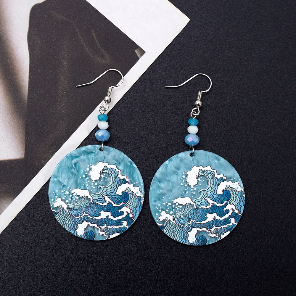 Vintage Blue Wave Acrylic Drop Earrings