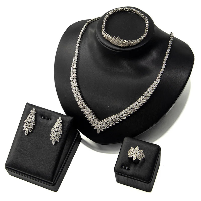 Luxury Cubic Zirconia Jewelry Set – Necklace, Ring, Bracelet & Earrings (Dubai Style)