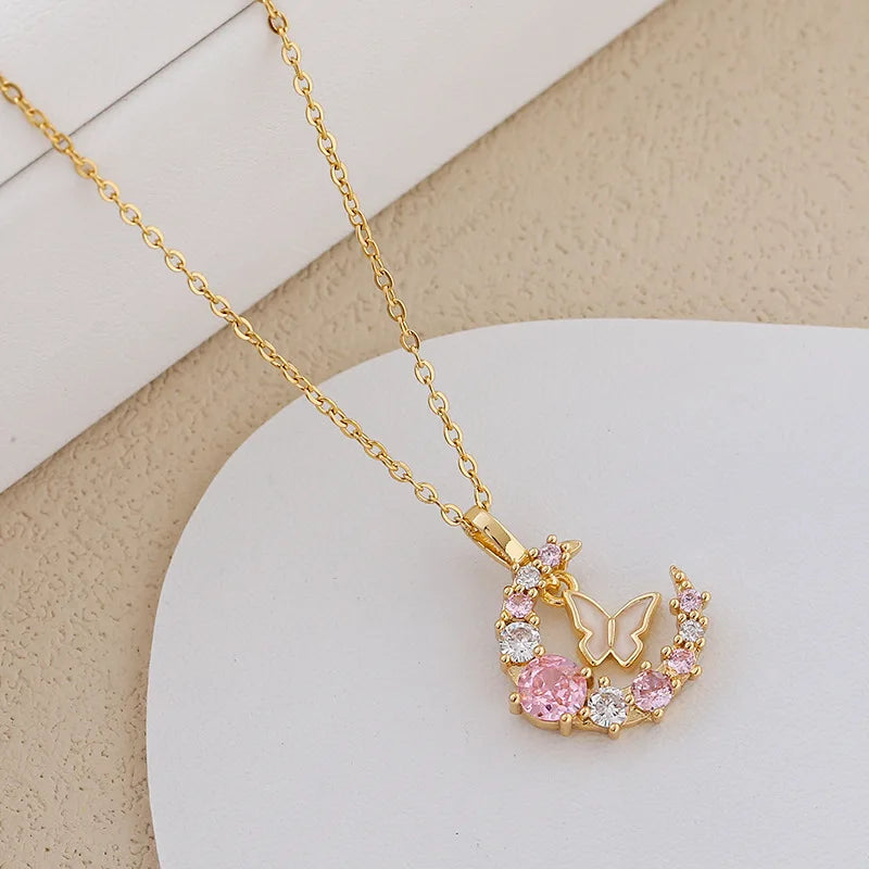 Butterfly & Crescent Moon Necklace