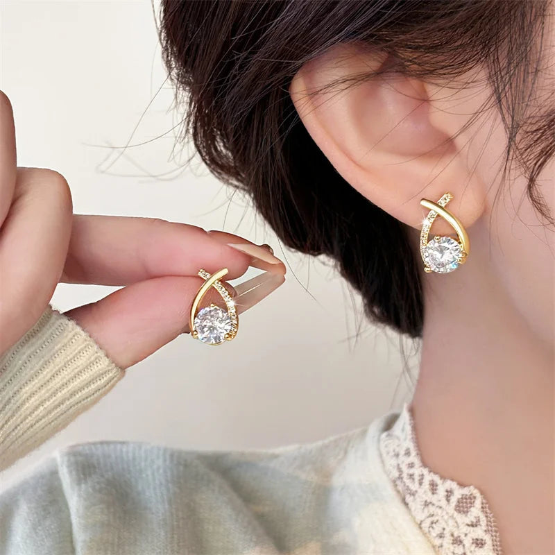 Fishtail Cross Stud Crystal Earrings