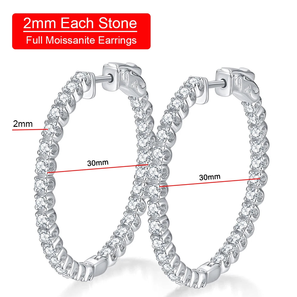 1.56CT Moissanite Hoop Earrings – 925 Sterling Silver