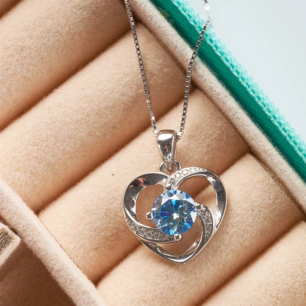 1CT Moissanite Swirl Heart Pendant Necklace – Sterling Silver Box Chain
