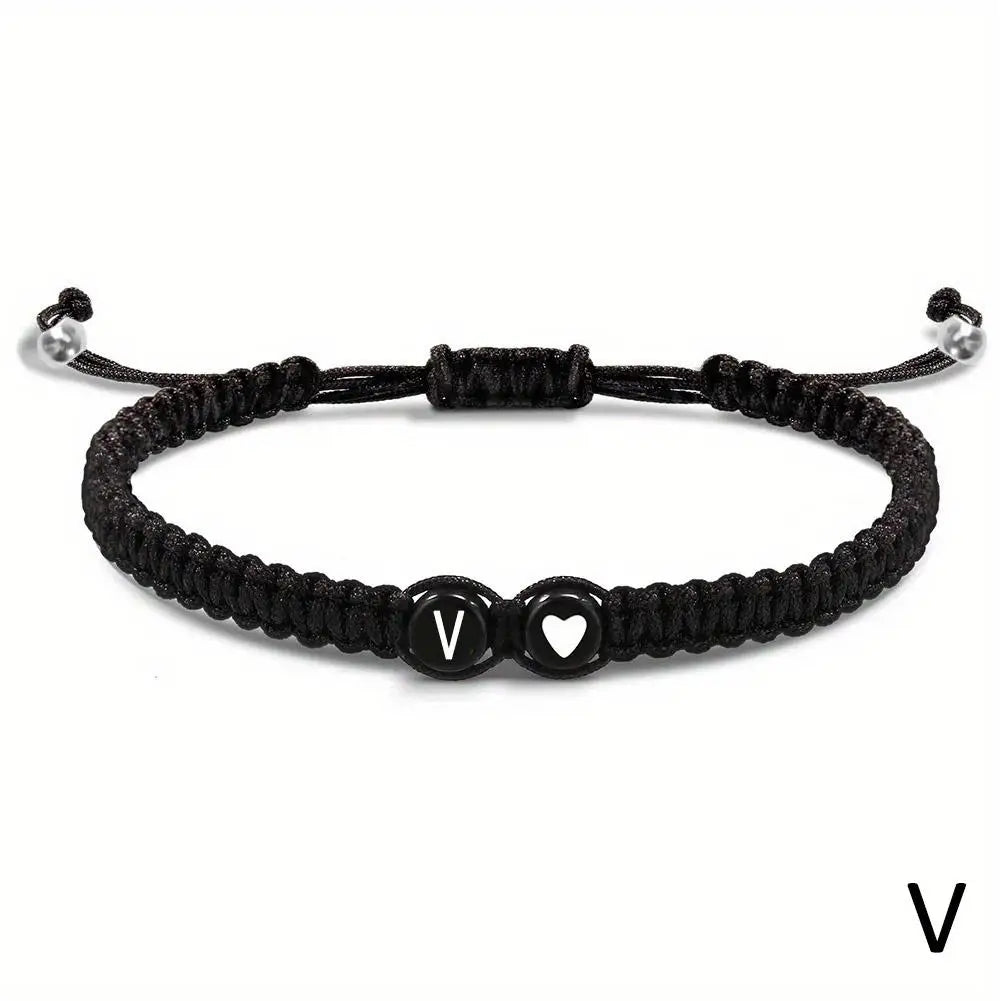 26 Letters Initial Heart Braided Bracelet