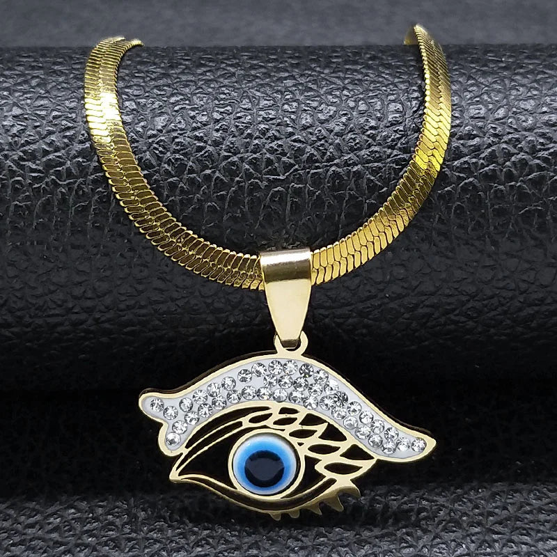 Vintage Eye Necklace – Crystal Eye Pendant with Snake Chain