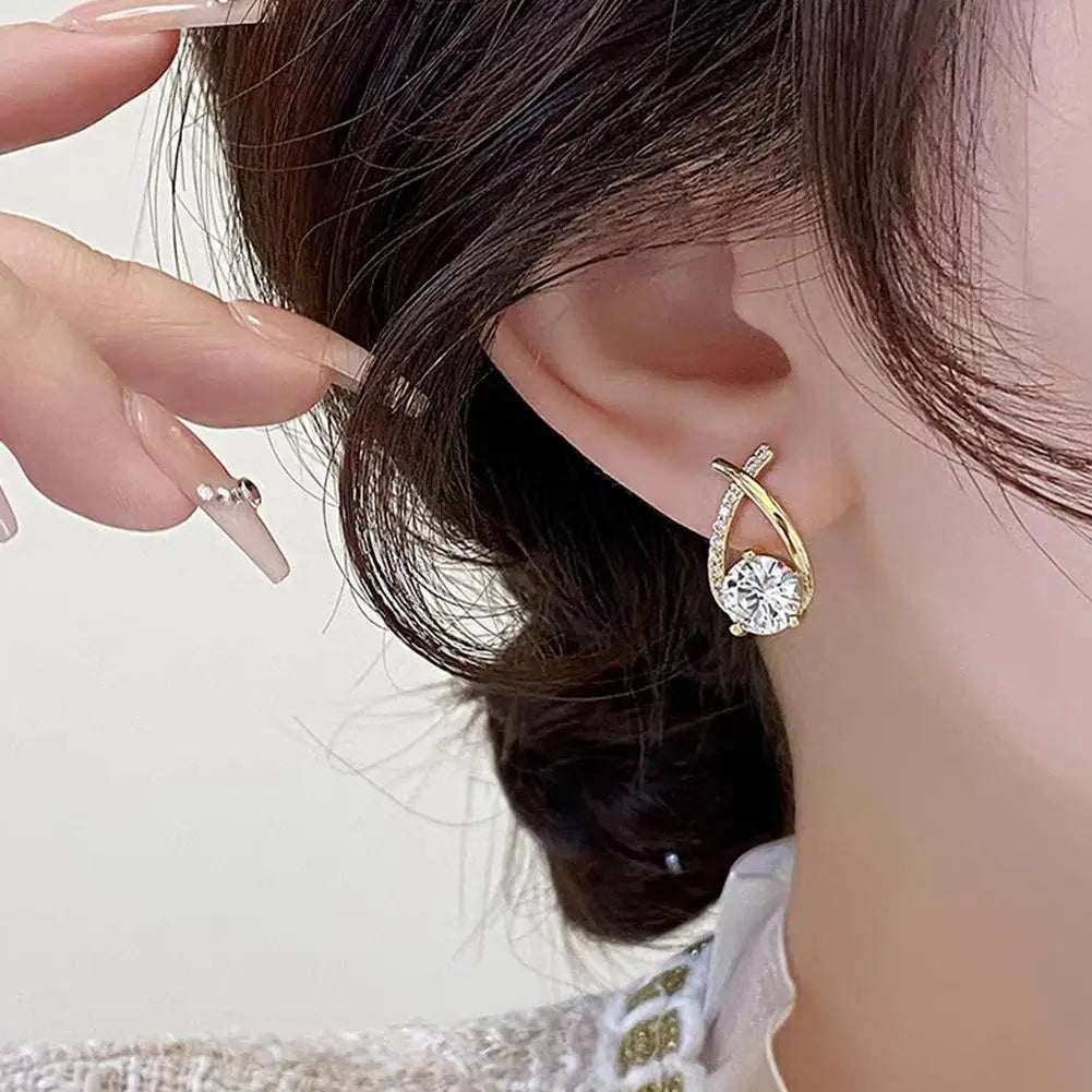 Elegant Cross Stud Earrings – Golden/Silvery Crystal Rhinestone Statement Piece