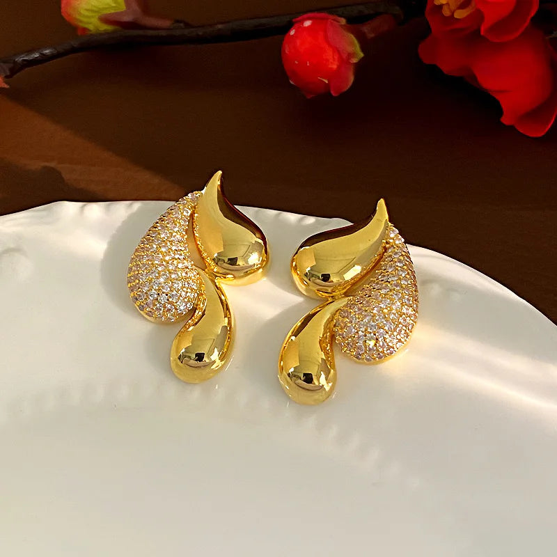 16K Gold Plated Zircon Water Drop Stud Earrings