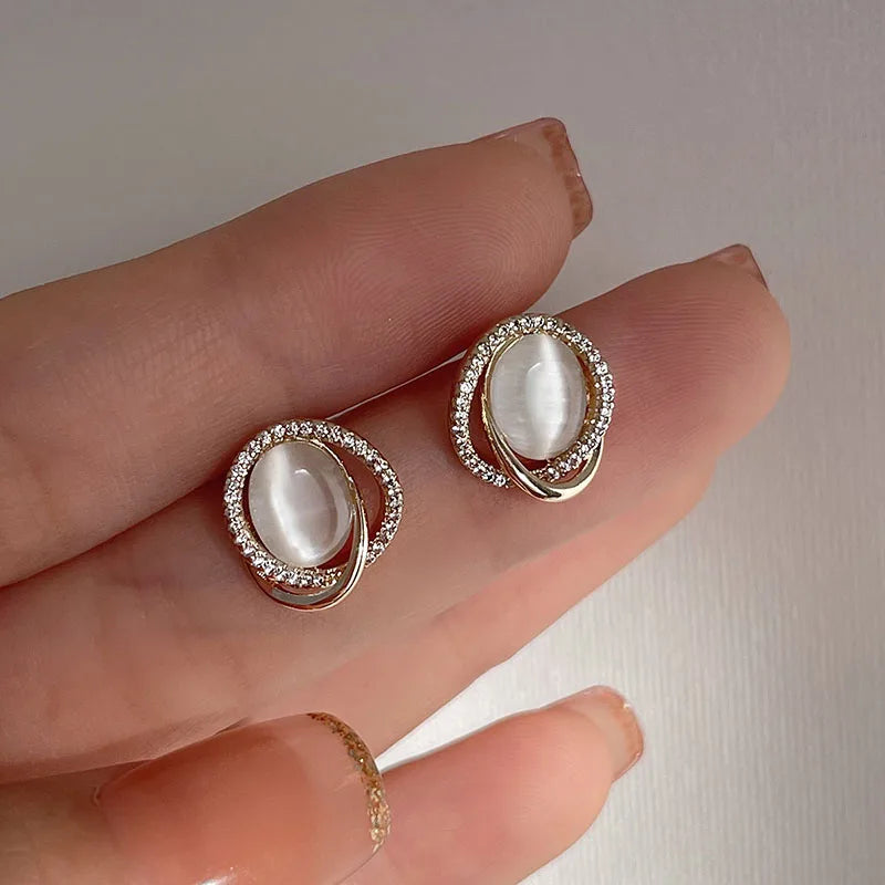 Asymmetrical Hollow Stud Rhinestones Earrings