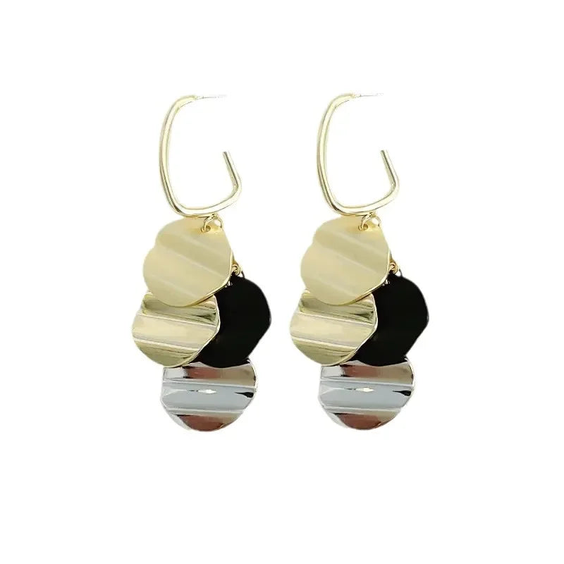 Metal Disc Drop Earrings