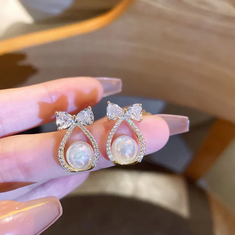 Bohemian Pearl & Rhinestone Stud Earrings
