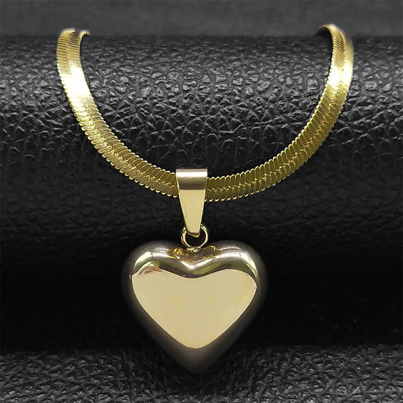 Heart Pendant Choker Necklace – Gold/Silver Snake Chain