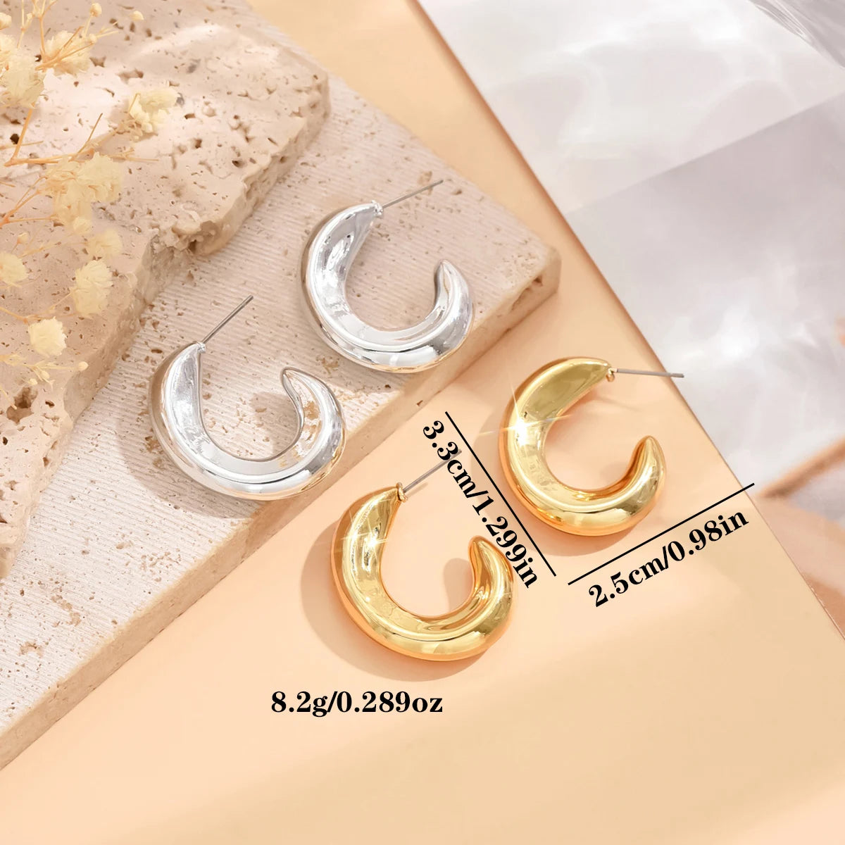 Eccentric Metallic Geometric Stud Earrings Minimalist Style
