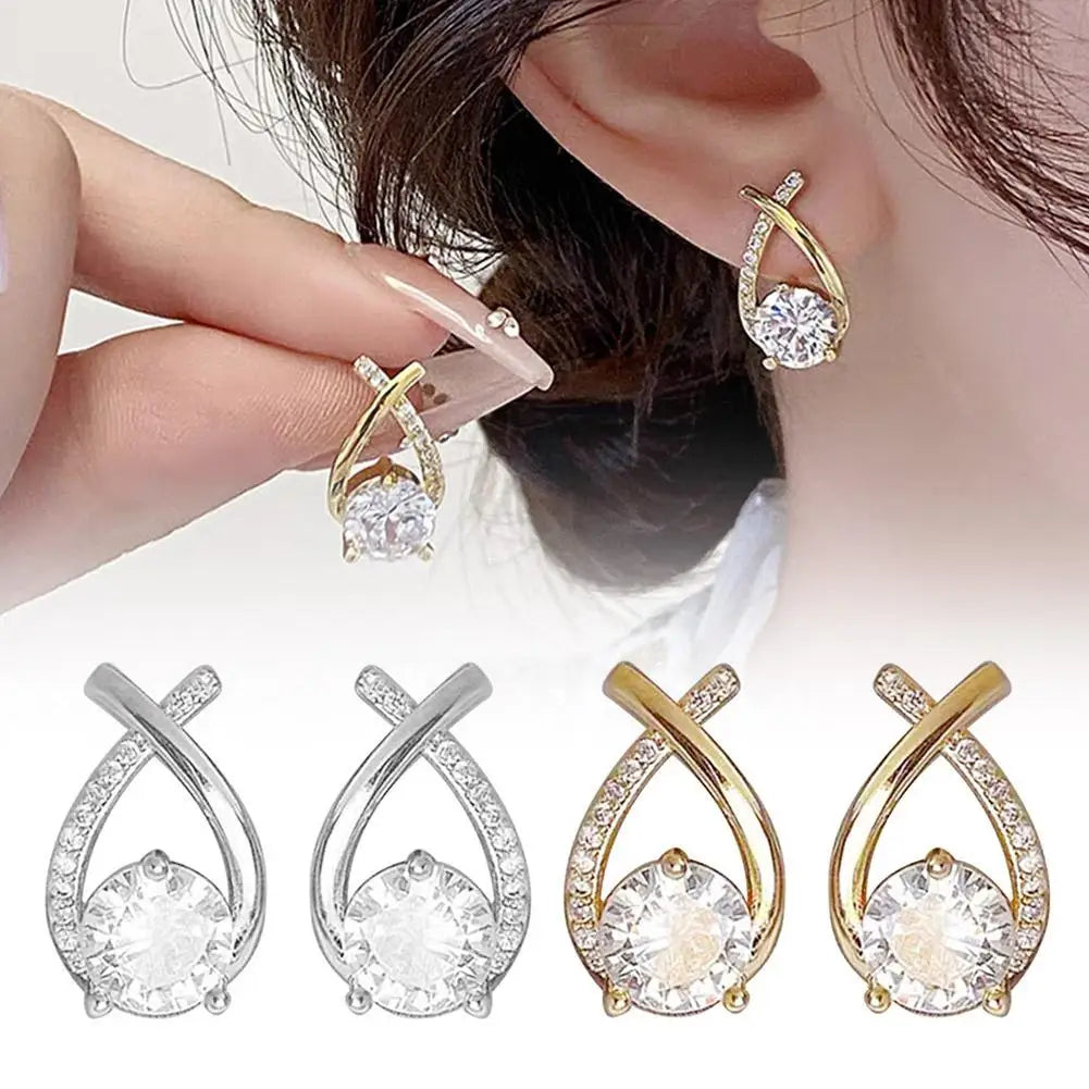 Elegant Cross Stud Earrings – Golden/Silvery Crystal Rhinestone Statement Piece