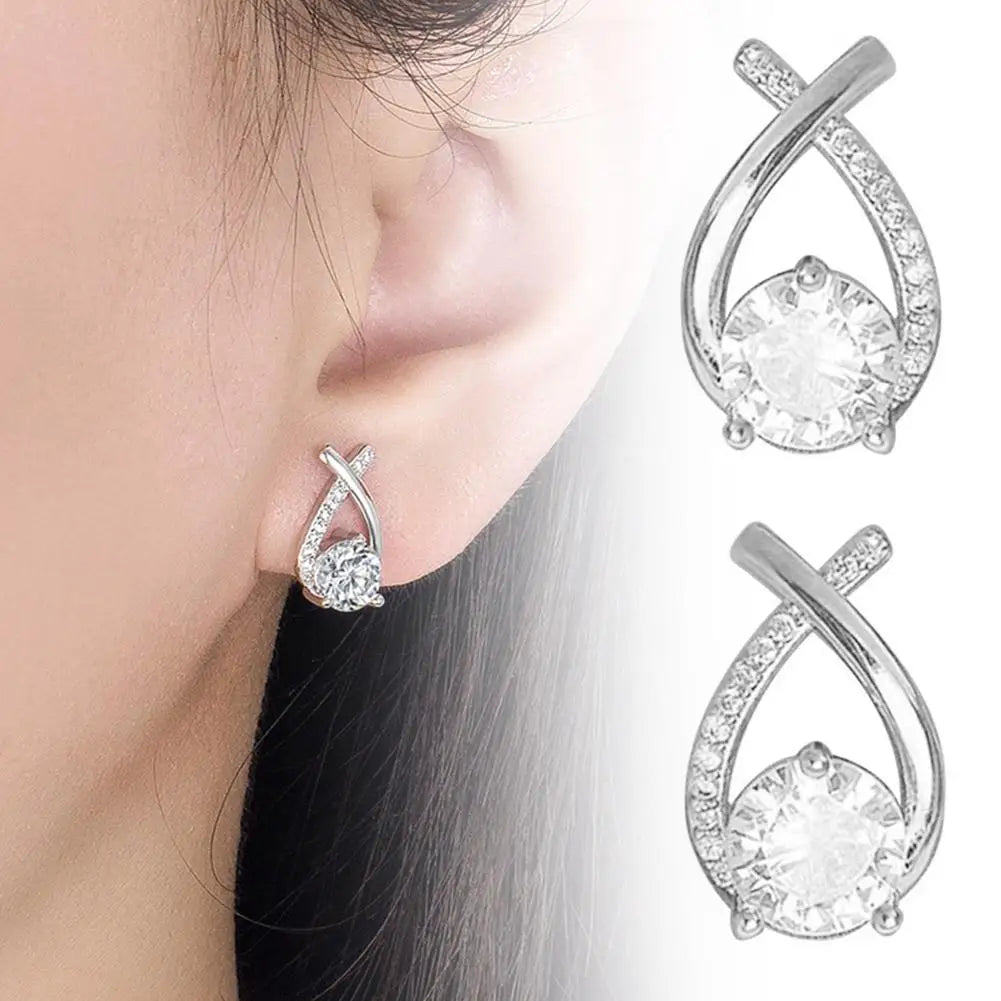 Elegant Cross Stud Earrings – Golden/Silvery Crystal Rhinestone Statement Piece