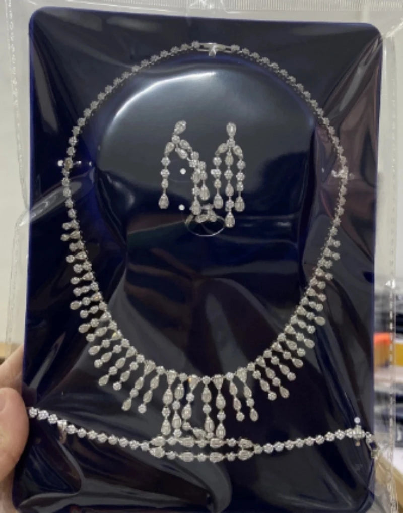 Luxury Cubic Zirconia Jewelry Set – Necklace, Ring, Bracelet & Earrings (Dubai Style)