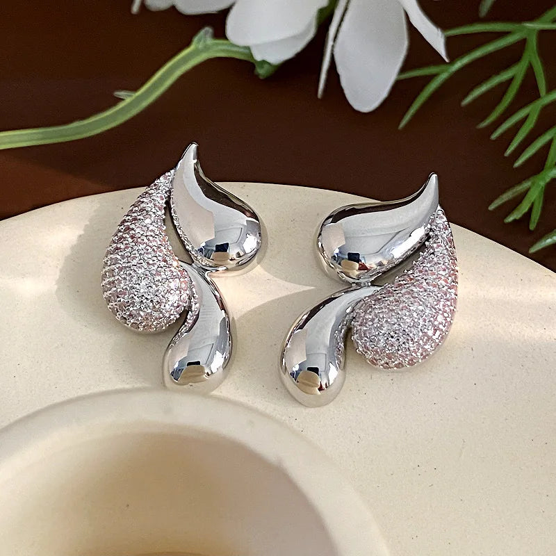 16K Gold Plated Zircon Water Drop Stud Earrings