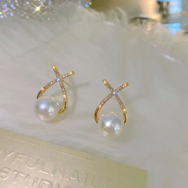 Bohemian Pearl & Rhinestone Stud Earrings