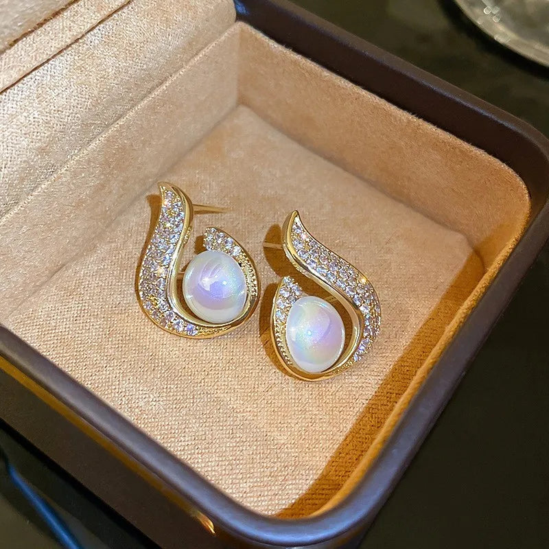 Bohemian Pearl & Rhinestone Stud Earrings