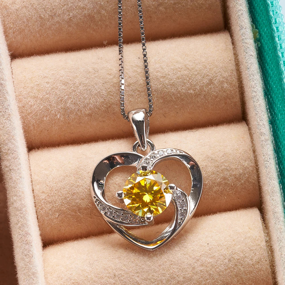 1CT Moissanite Swirl Heart Pendant Necklace – Sterling Silver Box Chain