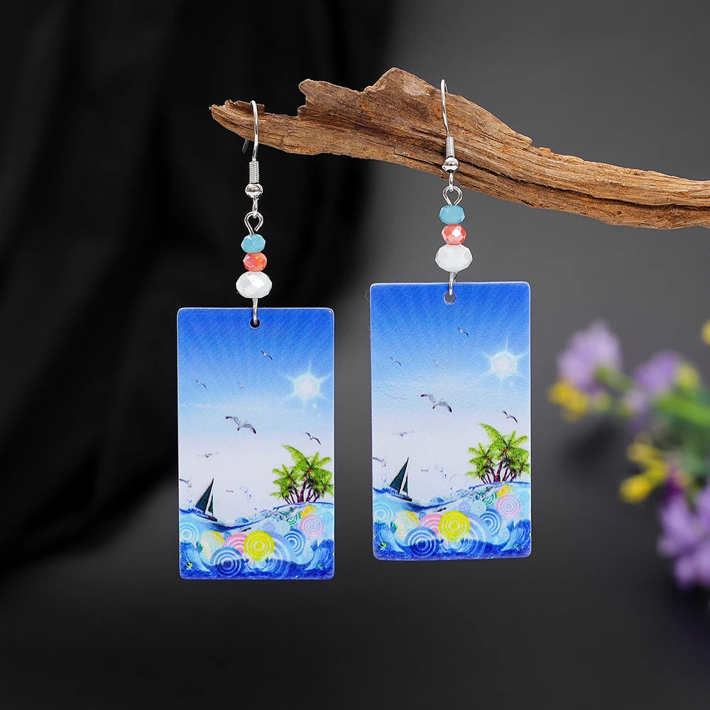 Vintage Blue Wave Acrylic Drop Earrings