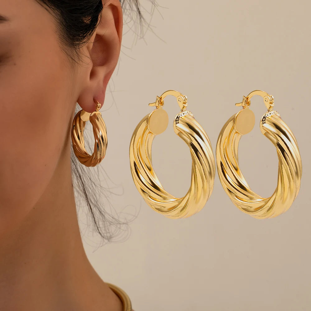 Gold Twisted Hoop Earrings