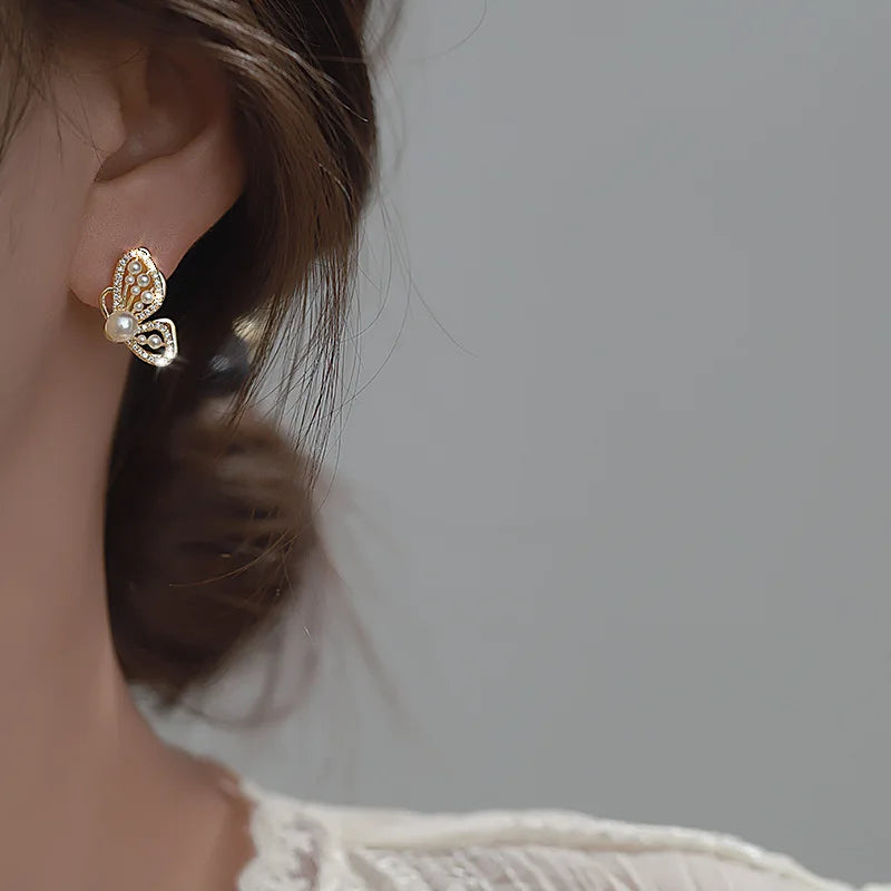 Bohemian Pearl & Rhinestone Stud Earrings