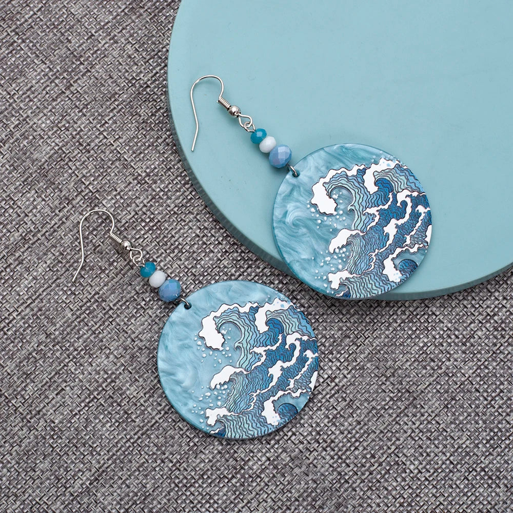 Vintage Blue Wave Acrylic Drop Earrings